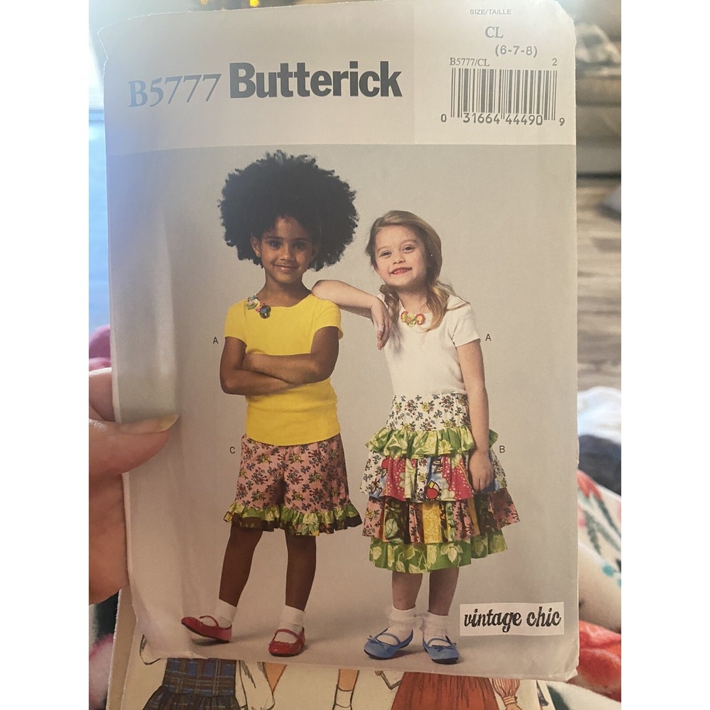 Butterick B5777 Girls Sewing Pattern Size 6-7-8 Ruffle Skirt Shorts Cut Complete